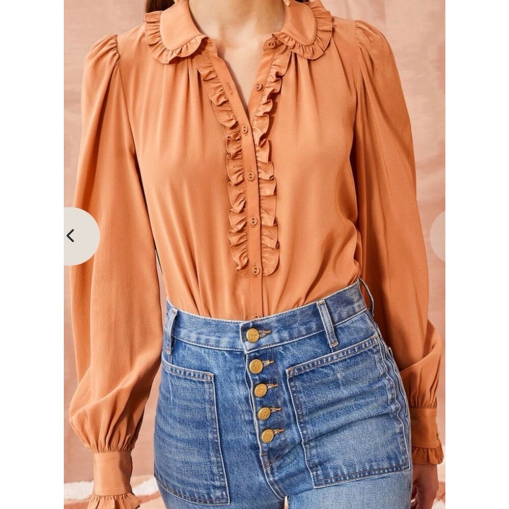 Ulla Johnson Philipa Ruffle Blouse Top in Chestnut size 14